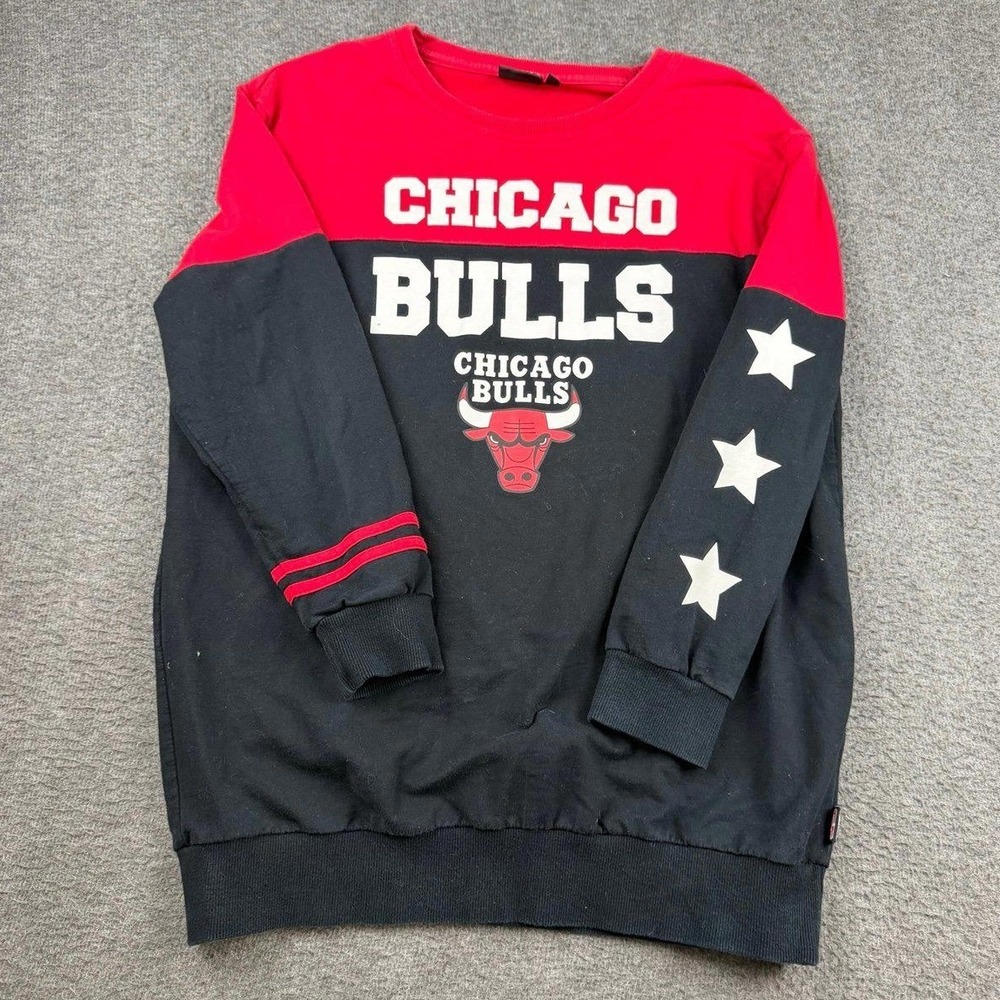 NBA Chicago Bulls Sweatshirt Men's Free Size Black Red Colorblock Stars Pullover